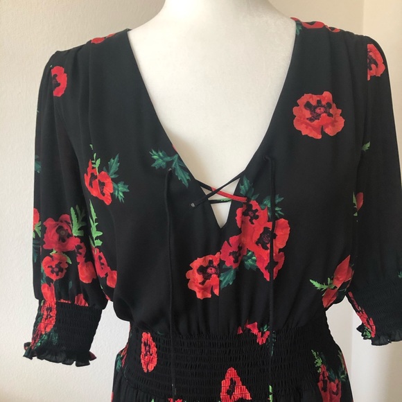 Express Flowery Maxi Dress, black/red flowers. - Picture 2 of 5